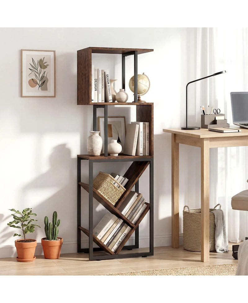 Gymax 2 Piece 6-Tier Bookshelf Industrial S-Shaped Geometric Bookcase with Display Shelves