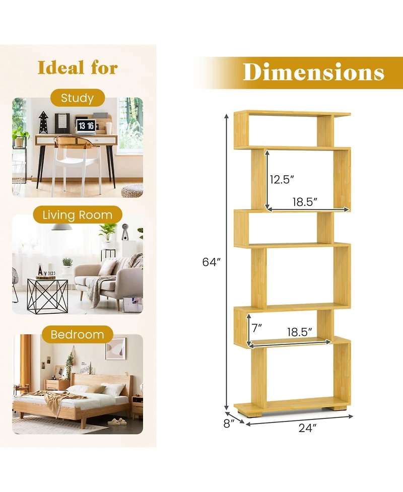 Gymax 2- Piece 6-Tier Bookshelf with 2 Anti-Tipping Kits Wooden Display Shelf for Home Office