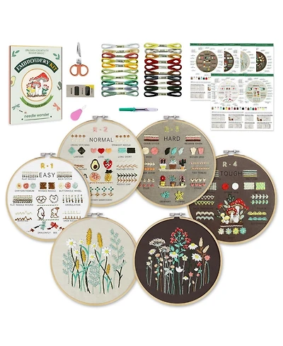 Gnuadz 6 Stage Embroidery Kit Beginners 38 Stitches Instruction Video Stamped Patterns