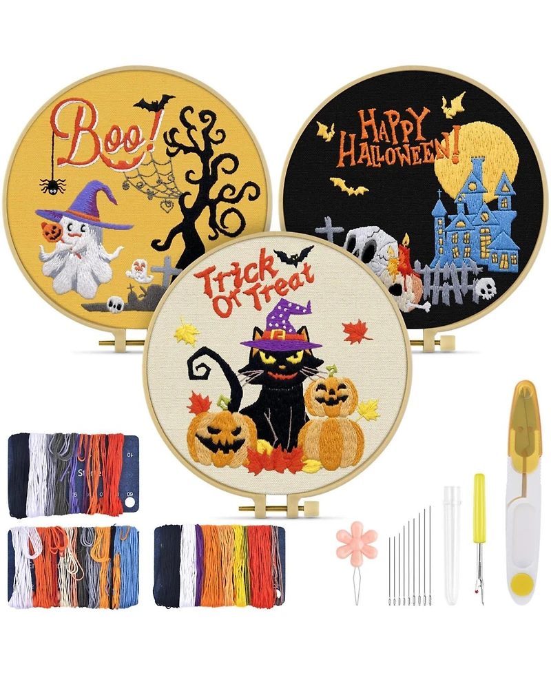 Gnuadz 3 Sets Embroidery Kit Adult Beginners Halloween Craft Hand