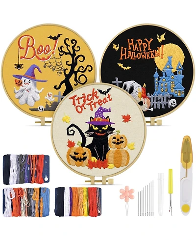 Gnuadz 3 Sets Embroidery Kit Adult Beginners Halloween Craft Hand