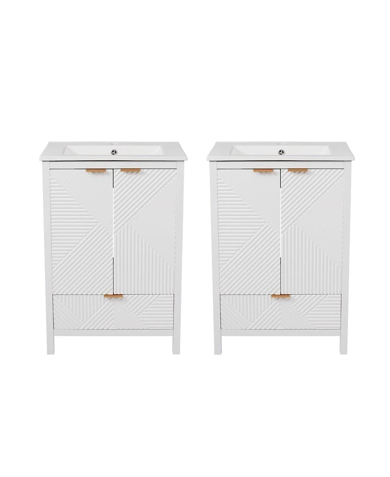 Sillysis 48 Inch Double Sink Bathroom Vanity, Freestanding Modern Mdf Cabinet with Ceramic Sinks and Soft Close Drawers