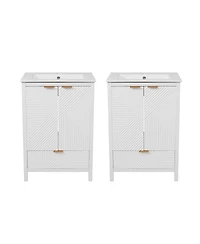 Sillysis 48 Inch Double Sink Bathroom Vanity, Freestanding Modern Mdf Cabinet with Ceramic Sinks and Soft Close Drawers