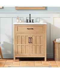 Sillysis 30 Inch Farmhouse Bathroom Vanity with Resin Sink, Adjustable Shelf, Soft Close, Door Storage Rack for Modern Bath