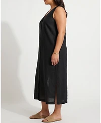 Universal Standard Plus Islet Button-Down Linen Maxi Dress