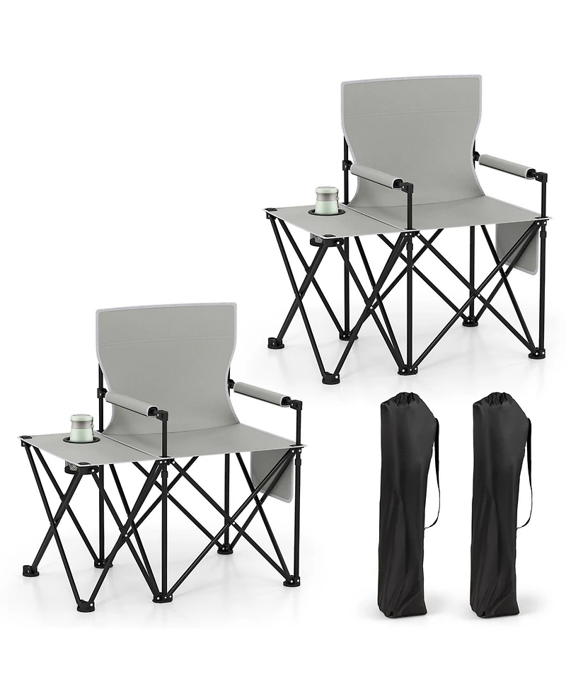Gouun Oversized Camping Chair with Built-In Side Table and 2 Storage Pockets, Portable Folding Seat