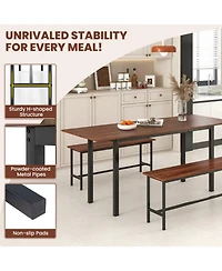Gouun 3-Piece Extendable Dining Table with 2 Tuck-Away Benches for 4-6 Seating