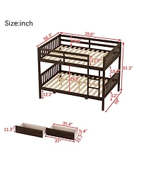 Sailvan full Over Rubber Wood Bunk Bed with 2 Drawers, Convertible into Beds Ladder