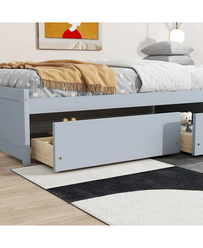 Sailvan Bed with 2 Drawers, Solid Rubber Wood