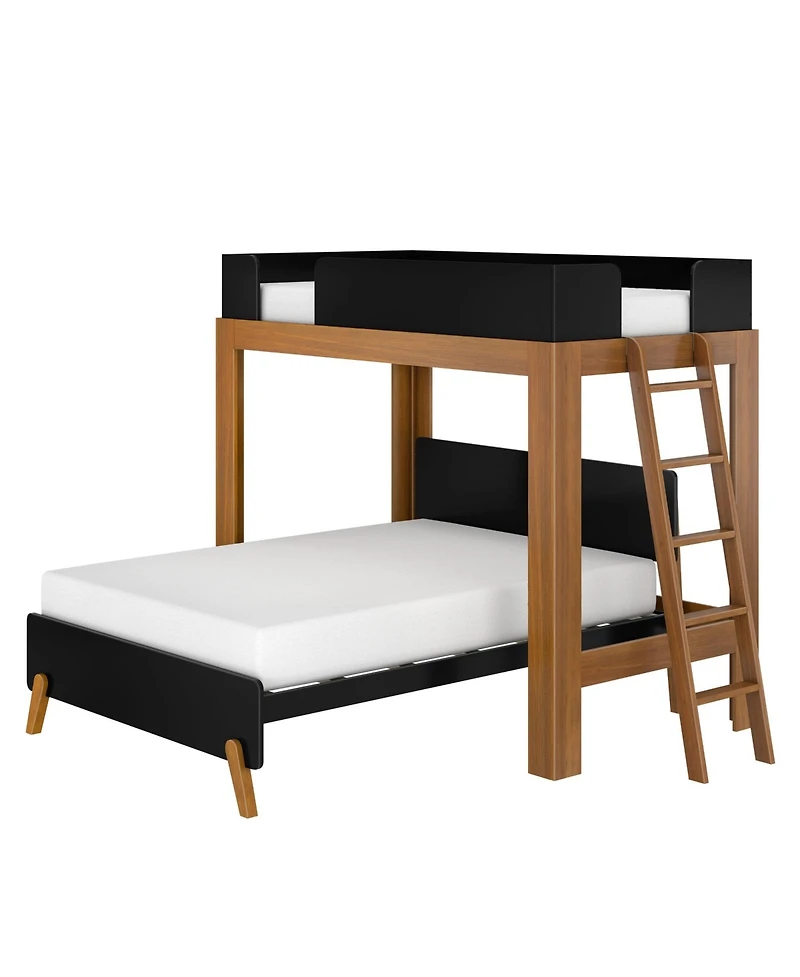 Max & Lily Mid-Century Modern -Shaped Bunk Bed, Solid Wood