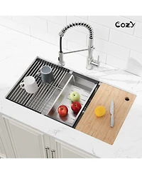 Busdays 33 x 22 Inch Stainless Steel Kitchen Sink Single Bowl Overmount Handmade with Cutting Board and Colander