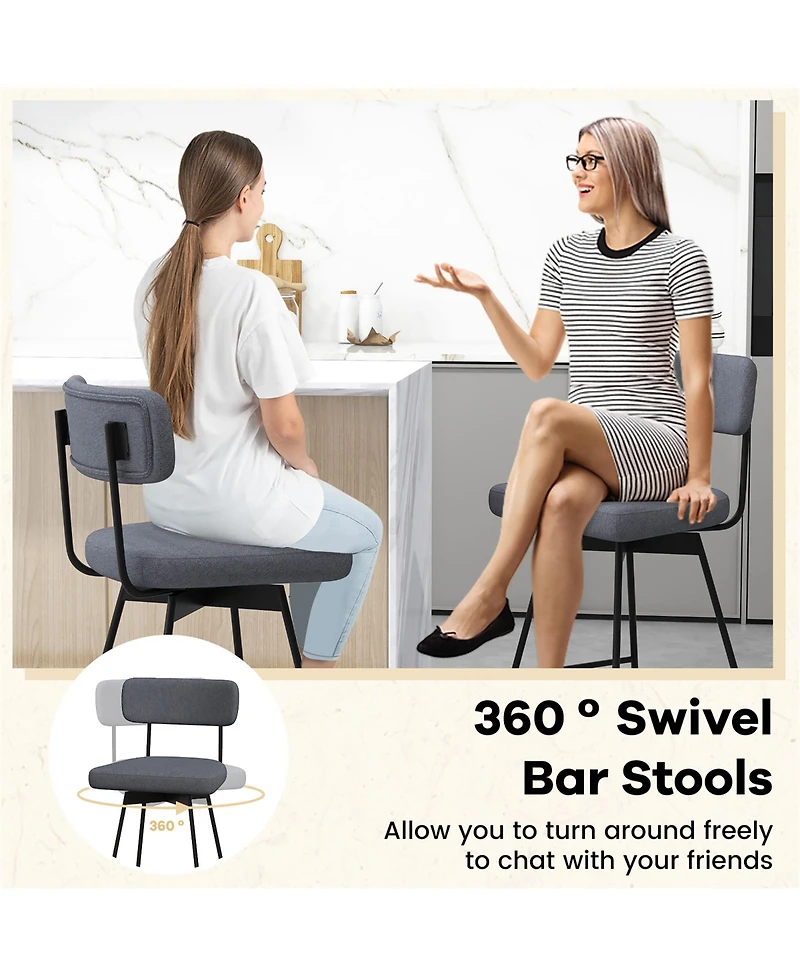 Gymax Bar Stools Set of 2 Modern Upholstered 360degree(s)Swivel Chairs 25'' Counter Height Barstools