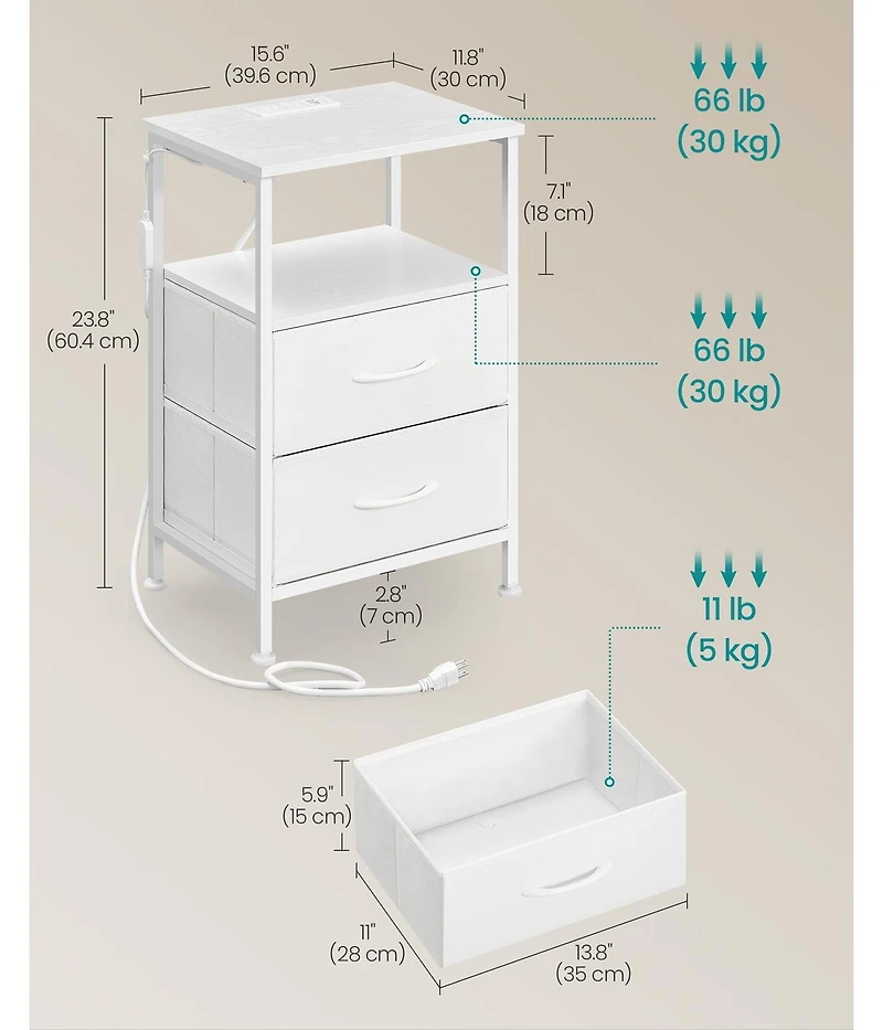 Slickblue Modern Smart Bedside Table with Led Lights and Charging Ports