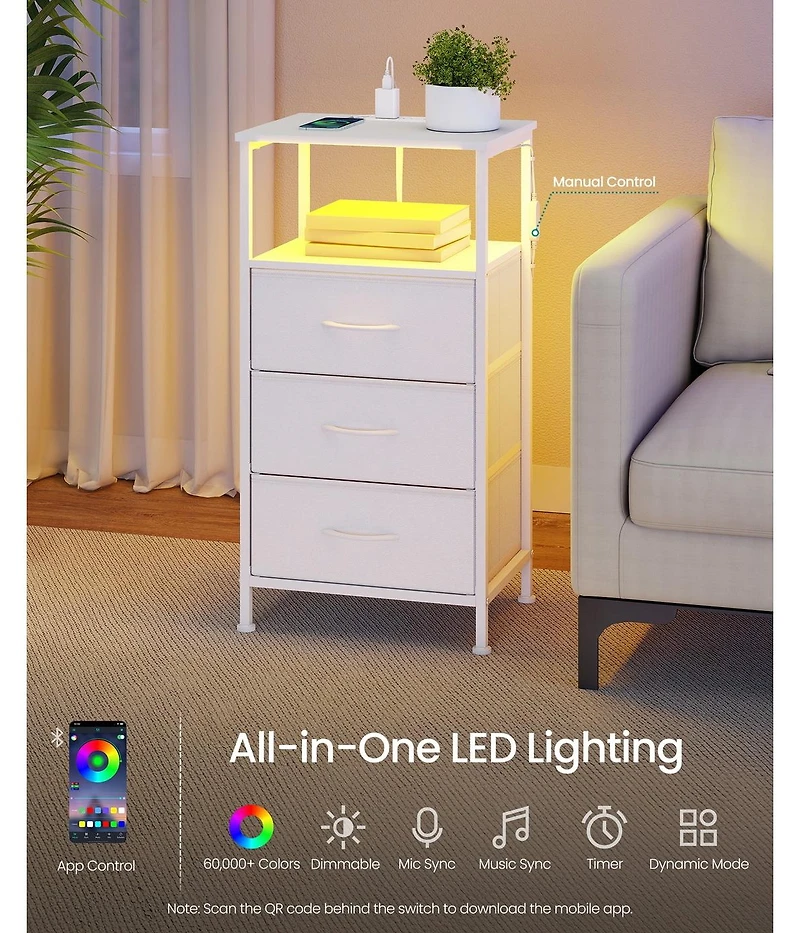 Slickblue Led Smart Bedside Table with Charging Station and App Control