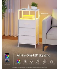 Slickblue Led Smart Bedside Table with Charging Station and App Control