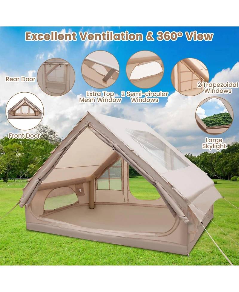 Gouun 4-6 Person Inflatable Camping Tent with Covered Porch, Carrying Bag and Quick Air-Beam Setup