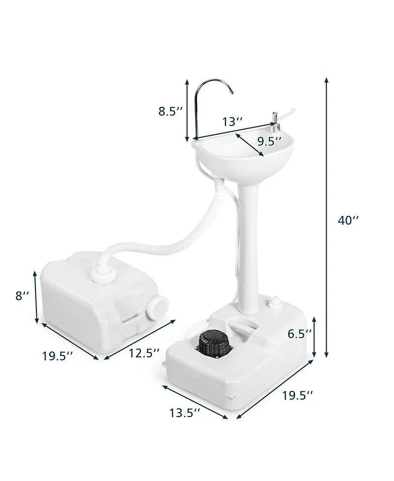 Gouun Portable Camping Hand Wash Station with 4.5-Gallon Tank, Basin Stand and Foot Pump Operation