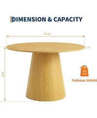 gaomon 43" Round Dining Table for 4-6 People, Wooden Dining Room Table with Pedestal Base, Modern Farmhouse Kitchen Table for Home