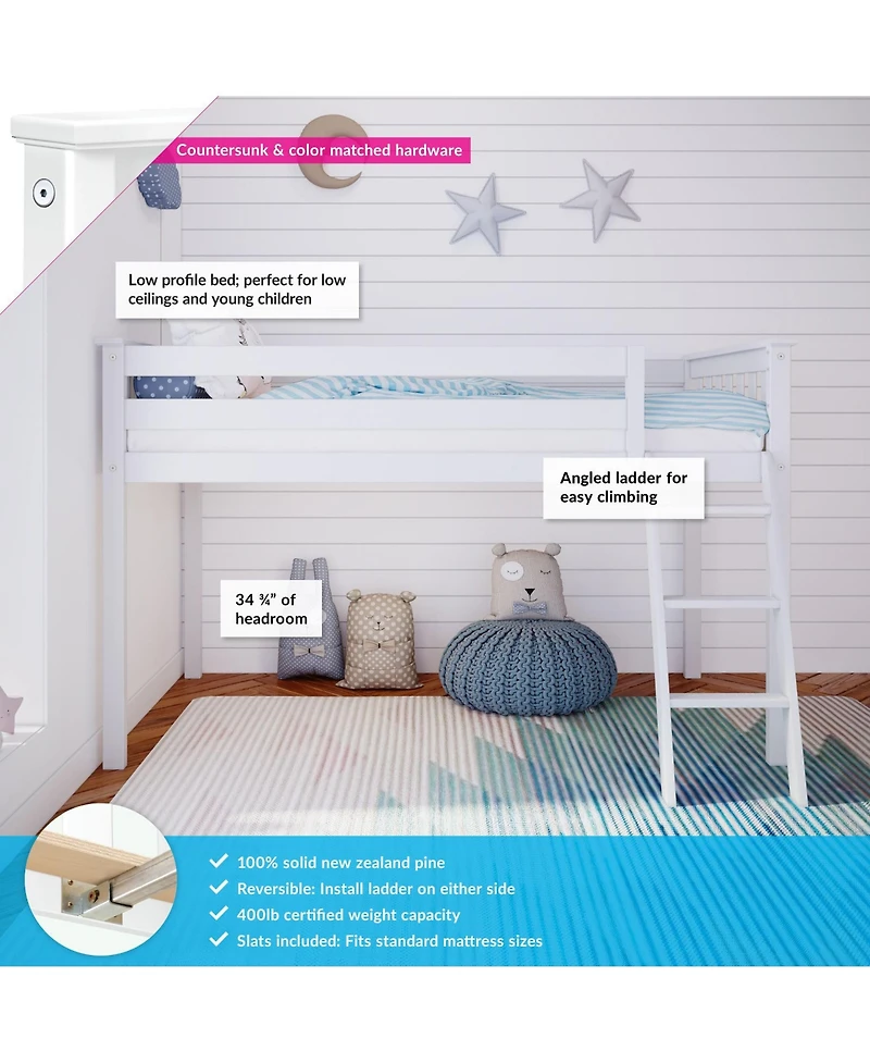 Max & Lily Twin Loft Bed, Solid Wood Beds with Ladder for Kids, Pecan