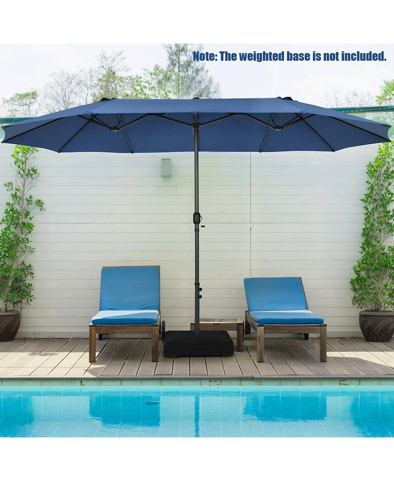 Gouun 15 feet Double-Sided Patio Umbrella with Hand-Crank System and 12-Rib Frame