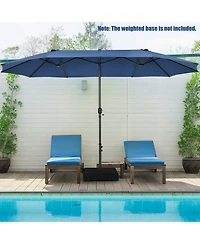 Gouun 15 feet Double-Sided Patio Umbrella with Hand-Crank System and 12-Rib Frame