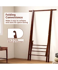 Gouun Folding Rubber Wood Garment Rack with Bottom Storage Shelf