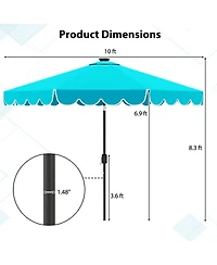 Gouun 10 feet Solar Patio Umbrella with 24 Led Lights, Vented Top and Ruffled Edges
