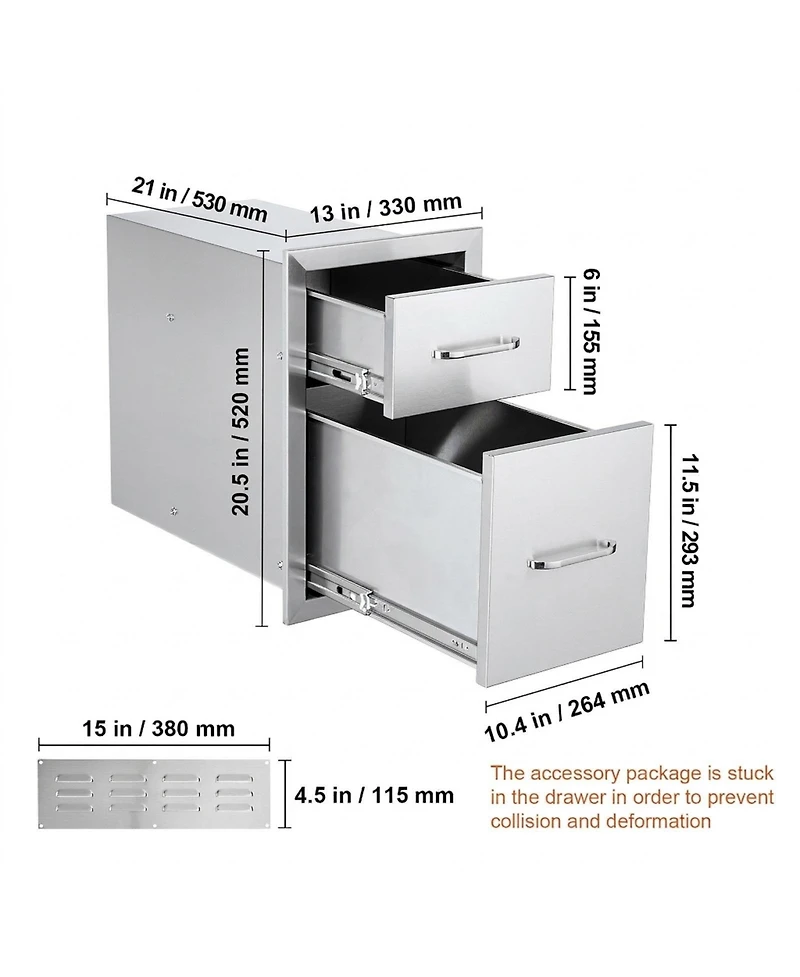 Sugift Outdoor Kitchen Drawers 13in W x 20.4in H x 20.8in D With Stainless Steel Handle