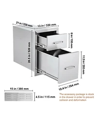 Sugift Outdoor Kitchen Drawers 13in W x 20.4in H x 20.8in D With Stainless Steel Handle