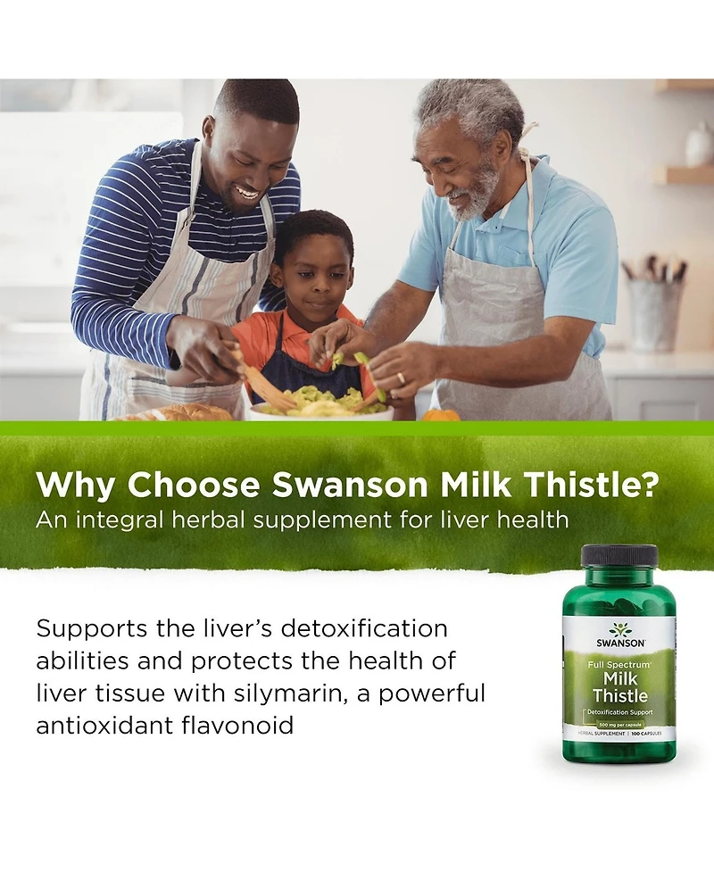Swanson Milk Thistle Herbal Liver Support Supplement quality Formula Helping to Maintain Overall Health and Wellbeing 100 Capsules