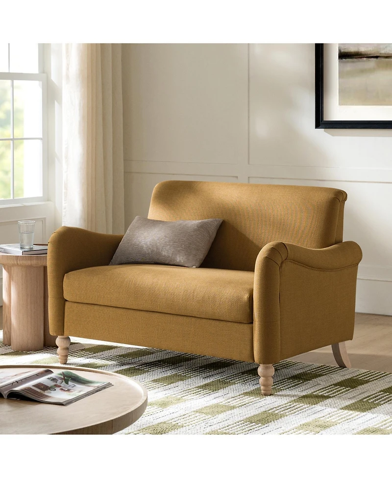 Hulala Home Terren 50.5"W Farmhouse Linen Upholstery Loveseat With Solid Wood Spindle Legs