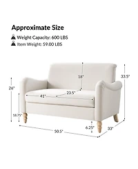 Hulala Home Terren 50.5"W Farmhouse Linen Upholstery Loveseat With Solid Wood Spindle Legs