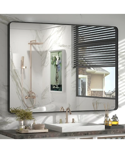 Apmir 32" x 44" High-Strength Tempered Glass and Aluminum Alloy Framed Wall Decor Bathroom Vanity Mirror