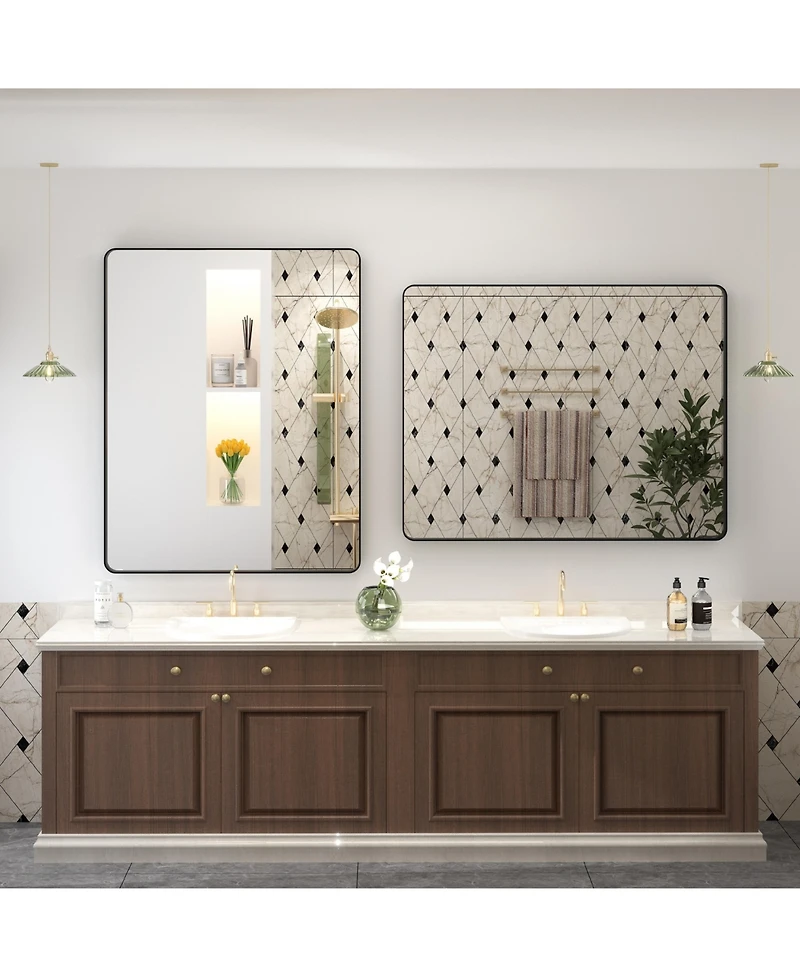 Apmir 32" x 40" High-Strength Tempered Glass and Aluminum Alloy Framed Wall Decor Bathroom Vanity Mirror