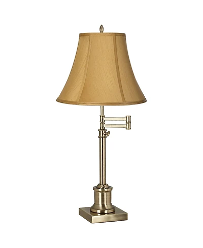 360 Lighting Traditional Swing Arm Desk Table Lamp Adjustable Height 36" Tall Antique Brass Bell Shade for Living Room Bedroom