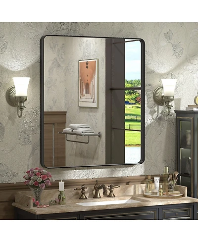 Apmir 28" x 32" High-Strength Tempered Glass and Aluminum Alloy Framed Wall Decor Bathroom Vanity Mirror