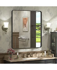 Apmir 28" x 32" High-Strength Tempered Glass and Aluminum Alloy Framed Wall Decor Bathroom Vanity Mirror