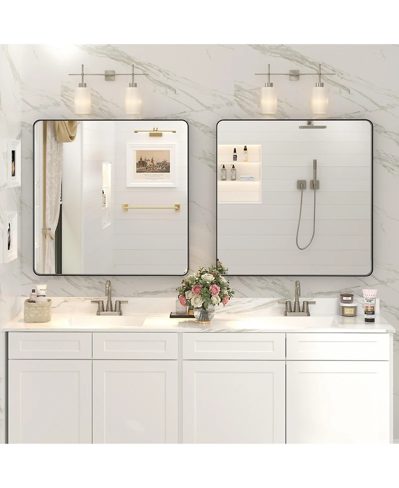 Apmir 32" x 32" High-Strength Tempered Glass and Aluminum Alloy Framed Wall Decor Bathroom Vanity Mirror