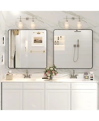 Apmir 32" x 32" High-Strength Tempered Glass and Aluminum Alloy Framed Wall Decor Bathroom Vanity Mirror