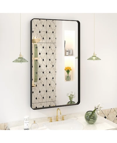 Apmir 24" x 40" High-Strength Tempered Glass and Aluminum Alloy Framed Wall Decor Bathroom Vanity Mirror