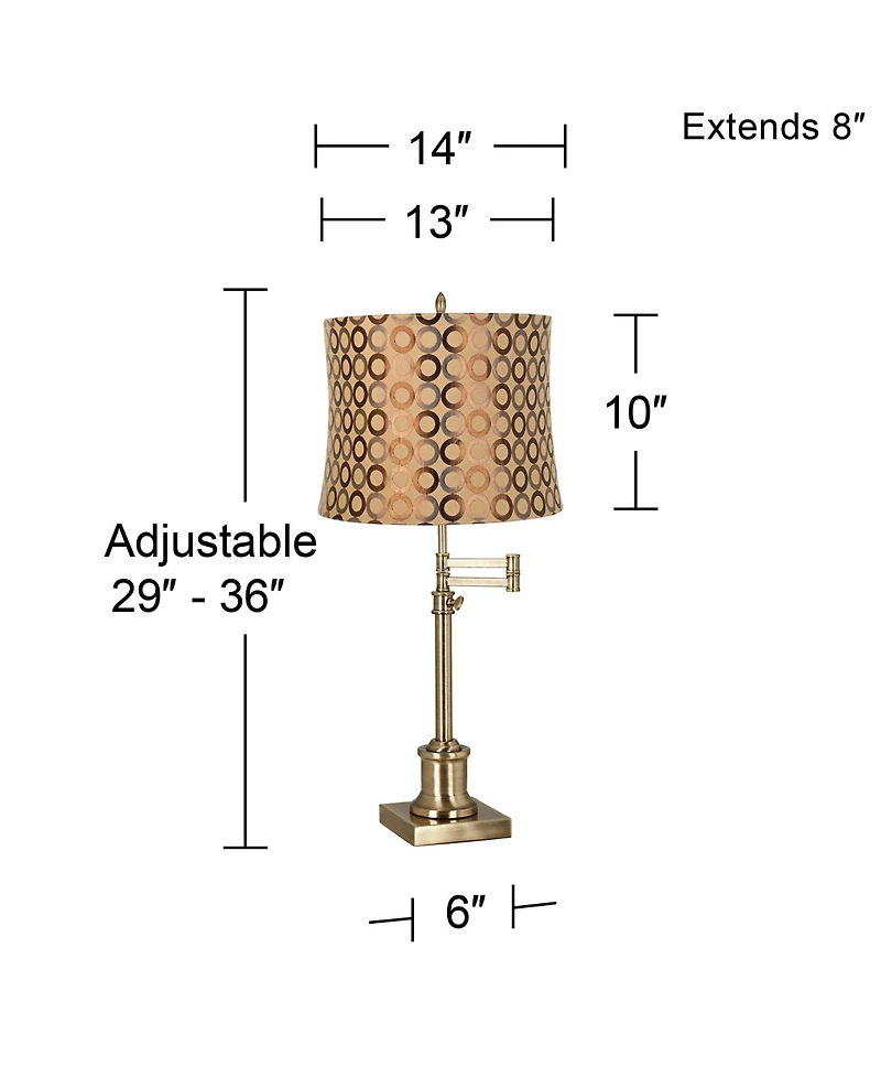 360 Lighting Traditional Swing Arm Desk Table Lamp Adjustable Height 36" Tall Antique Brass Circles Drum Shade Living Room Bedroom