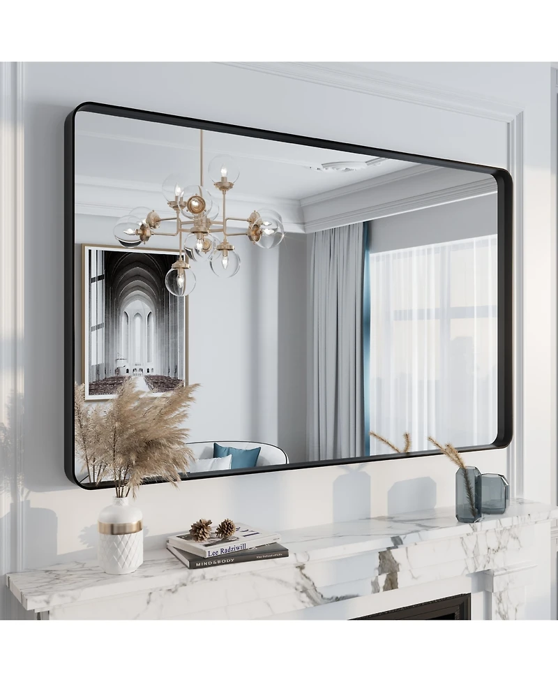 Apmir 48" x 30" High-Strength Tempered Glass and Aluminum Alloy Framed Wall Decor Bathroom Vanity Mirror