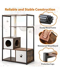 Cozito Cat Tree 52 Inch Wooden Metal Frame with Two Condos