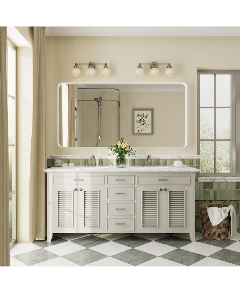 Apmir 60" x 30" High-Strength Tempered Glass and Aluminum Alloy Framed Wall Decor Bathroom Vanity Mirror