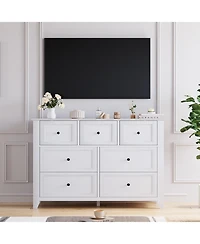 homfan Dresser with 7 Deep Drawers for Bedroom, Modern Simplist Wood Storage Chest, Tall Organizer Closet Hallway Living Room