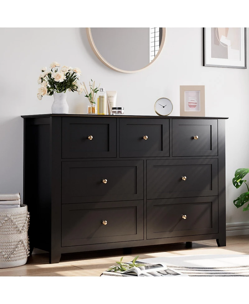 homfan Dresser with 7 Deep Drawers for Bedroom, Modern Simplist Wood Storage Chest, Tall Organizer Closet Hallway Living Room