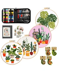 Gnuadz 4 Pack Embroidery Kit Beginners Plant Patterns Canvas Hoops Diy Gift