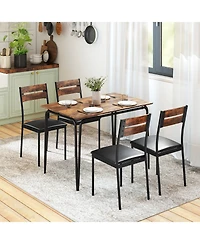 Slickblue Industrial Style Dining Set 5 Piece Table with Benches and Stools