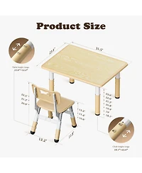 Kinder King Kids Height-Adjustable Table and Chairs Set with 31.5''W Easy-Clean Top