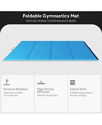 BalanceFrom Fitness All-Purpose Folding Anti Tear 4 Panel Fitness Mat w/ Sectional Floor Balance Beam for Aerobics & Gymnastics, Blue
